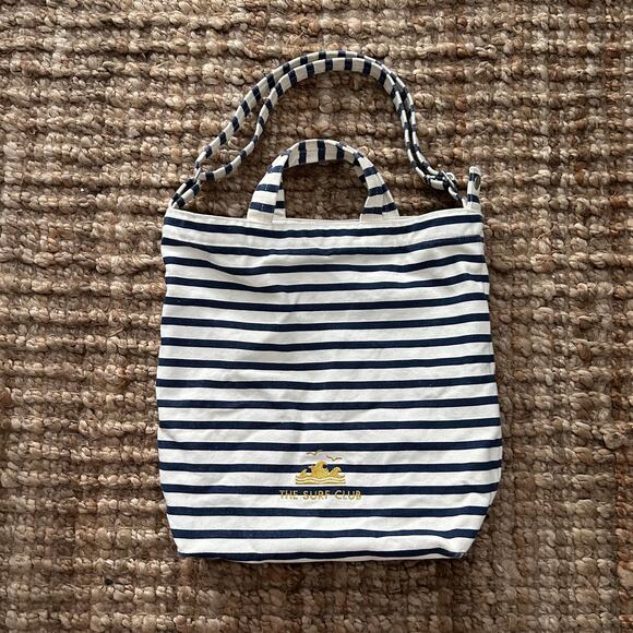 BAGGU Duck Bag – The Surf Club Striped Nautical Style Canvas Tote - Picture 1 of 8